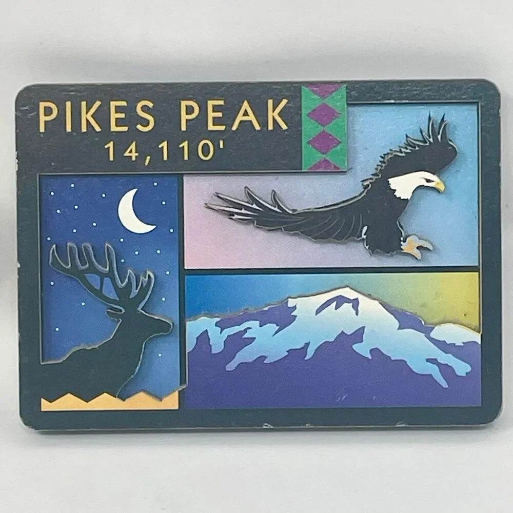 Lot of 2 Vintage Pikes Peak Colorado CO Magnets Marmot Eagle Elk Elevation 14110